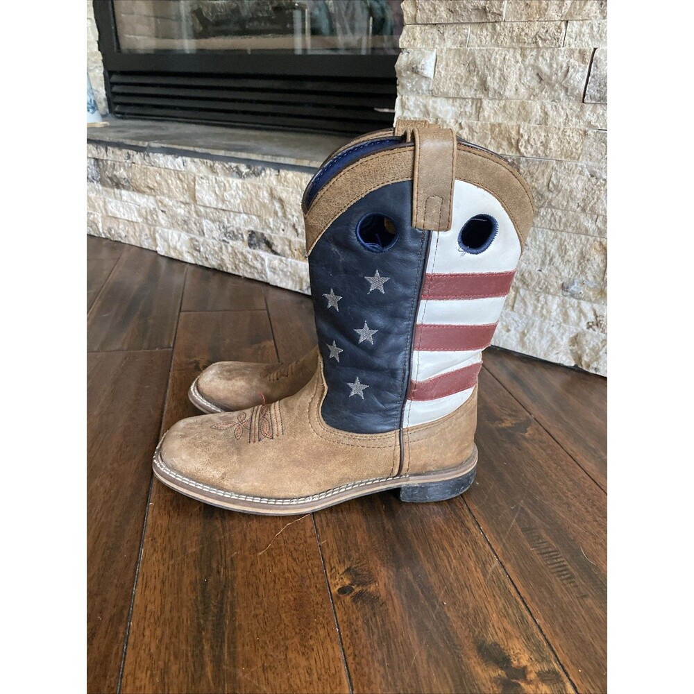 Old West Flag Stars & Stripes Cowboy Boots Youth Size 3.5